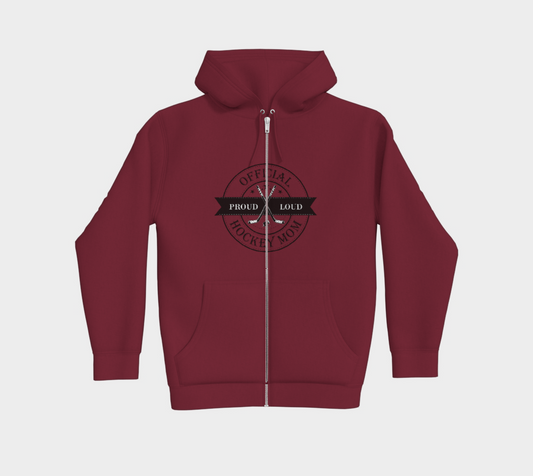 Official Hockey Mom Premium Zip-Up Hoodie Black Logo