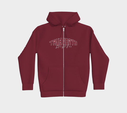 True North Strong and Free Premium Zip-Up Hoodie Light Outline