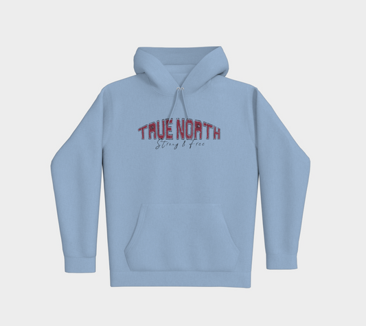 True North Strong and Free Premium Hoodie Dark Outline