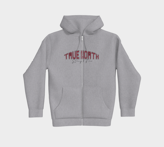 True North Strong and Free Premium Zip-Up Hoodie Dark Outline