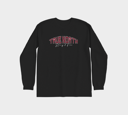 True North Strong and Free Premium Long Sleeve Shirt Light Outline